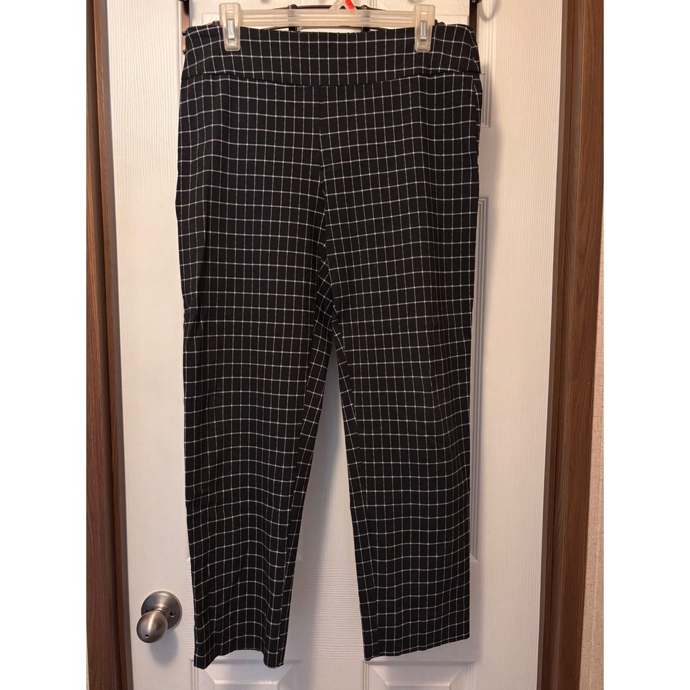 Zac & Rachel Black White Windowpane Grid Pull On Tapered Ankle Pants Womens 12